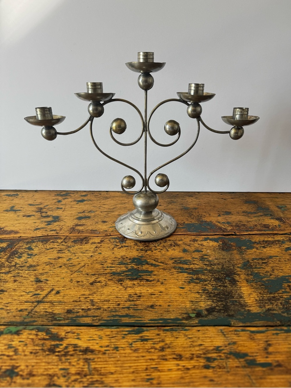 Vintage Mexican Punched Tin Metal 5-Arm Candelabra